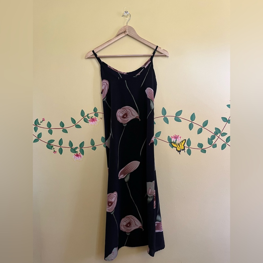 90’s Black Floral Midi Dress